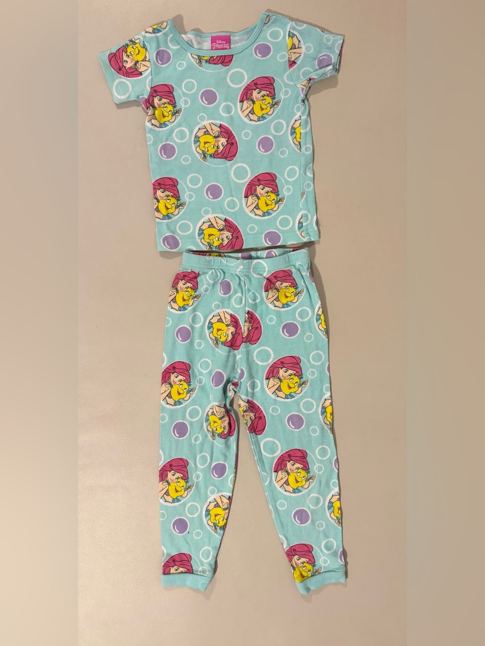 Disney Ariel & Flounder Girls Pajama Set - Aqua Pink Yellow